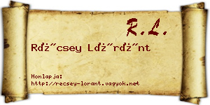 Récsey Lóránt névjegykártya
